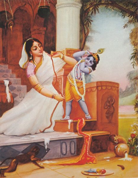 Mother Yasoda Attempts to Tie Up Krsna with Ropes